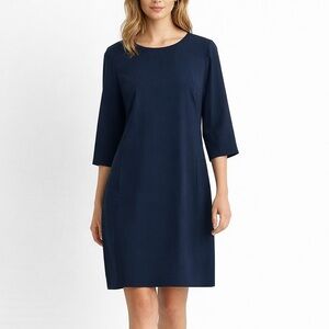 MM Lafleur Navy Sheath Dress Women’s Size 14 3/4 Sleeve Office Minimal Career